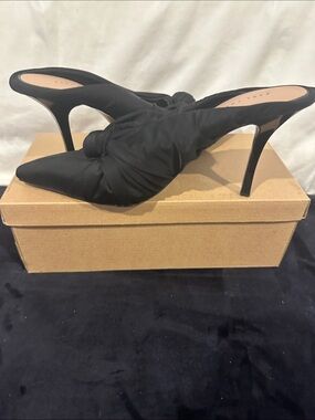 Zara Black Knotted Pointed-Toe High Heel Mules